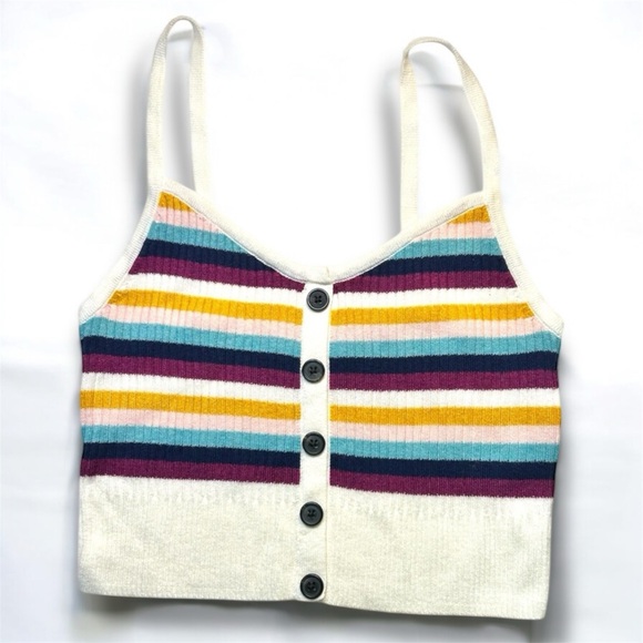 American Eagle Outfitters Tops - American Eagle Crop Tank Top Knit Rainbow Stripe Beach Hippie Boho Size‎ Small